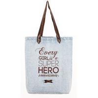 Every Girl Is A Superhero Sometimes – Dark Blue Denim & Light Brown Leather