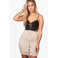 evie front lace up mini skirt stone