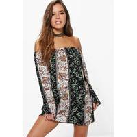 Eva Off The Shoulder Flared Sleeve Shift Dress - multi