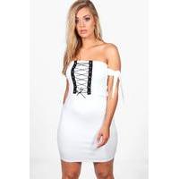 Eva Off The Shoulder Corset Bodycon Dress - white