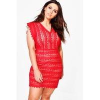 Eva Embroidered Lace Premium Bodycon Dress - red