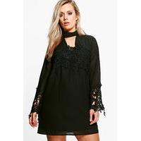 Eva Choker Detail Crochet Shirt Dress - black