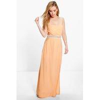 eva embellished waist cut out maxi dress apricot