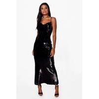 Eva Sequin Cowl Front Strappy Maxi Dress - black