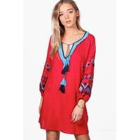 Evron Embroidered Smock Dress - red