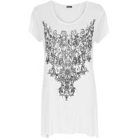 evita beaded short sleeve swing top white