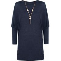 evelin knitted batwing necklace top navy blue