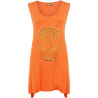 Evelina Skull Stud Hanky Hem Top - Orange