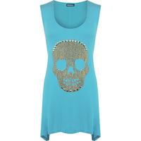 Evelina Skull Stud Hanky Hem Top - Turquoise