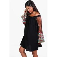 Eva Embroidered Off The Shoulder Dress - black