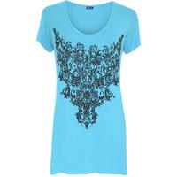 Evita Beaded Short Sleeve Swing Top - Turquoise