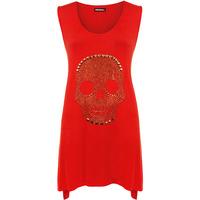 evelina skull stud hanky hem top red