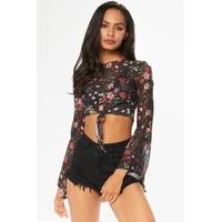 Eva Black Floral Mesh Top