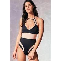 Evil Twin Illusion Mesh One-Piece Swimsuit, BLACK