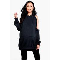 Evie Open Shoulder Hooded Sweat - black