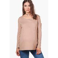 Eva Nursing Ribbed Cold Shoulder Top - camel