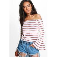 Eva Off The Shoulder Stripe Bell Sleeve Top - cinnamon