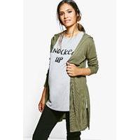 Eva Hooded Side Split Cardigan - khaki