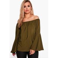 Eve Wide Sleeve Off The Shoulder Top - khaki