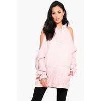 Evie Open Shoulder Hooded Sweat - blush