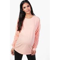 evie ruched sleeve sweat top peach