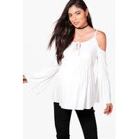 Eva Jersey Flared Sleeved Ruffle Top - ivory