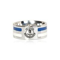 Everton Colour Stripe Crest Band Ring - Stainless Steel