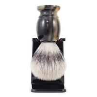 Executive Shaving Real Natural Ox Horn Shaving Brush with Synthetic Fibre Bristles and Drip Stand