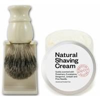 Executive Shaving Best Badger Hair Shaving Brush With Faux Ivory Handle, Brush Stand and 150ml Natural Shaving Cream