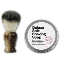 Executive Shaving Faux Horn Handle Synthetic Hair Shaving Brush and 100g Deluxe Soft Shaving Soap Lime Scent