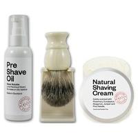 Executive Shaving Best Badger Hair Shaving Brush With Imitation Ivory Handle, Brush Stand, 100ml Water Soluble Pre Shave Oil and 150ml Natural Shaving