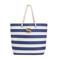 Extra Large Wide Stripe Cabana Tote - Navy