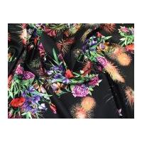 Exotic Floral Print Jardin Stretch Cotton Sateen Dress Fabric Black
