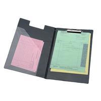 executive foolscap pvc finish fold over clipboard black with pocket