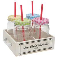 Excellent Houseware Mason Jar with Straw 4 Pack