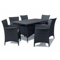 ExoGarden Megara Black Rectangle Table and 6 Armchairs with Cushions