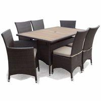 exogarden megara brown rectangle table with 4 dining and 2 armchairs