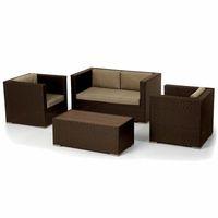 ExoGarden Megara Brown 4-Piece Sofa Set with Coffee Table & Cushions