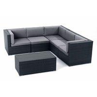 ExoGarden Megara Black Corner Sofa Set with Coffee Table and Cushions