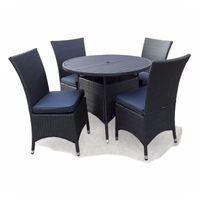 ExoGarden Megara Black Round Table and 4 Dining Chairs with Cushions