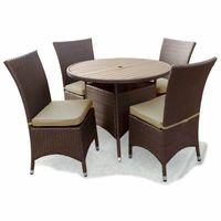 ExoGarden Megara Brown Round Table and 4 Dining Chairs with Cushions