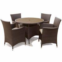 ExoGarden Megara Brown Round Table and 4 Armchairs with Cushions