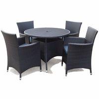ExoGarden Megara Black Round Table and 4 Armchairs with Cushions
