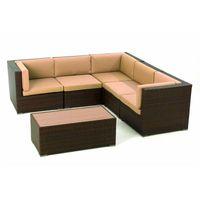 ExoGarden Megara Brown Corner Sofa Set with Coffee Table & Cushions