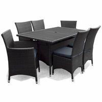 exogarden megara black rectangle table with 4 dining and 2 armchairs