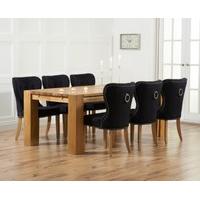 Ex-Display Madrid 300cm Solid Oak Dining Table with 4 BLACK Knightsbridge Fabric Chairs