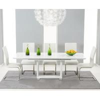Ex-Display Bianco 160cm White High Gloss Extending Dining Table with 6 WHITE Malaga Chairs