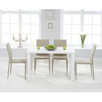 Ex-Display Atlanta 120cm White High Gloss Dining Table with 4 Beige Atlanta Stackable Chairs