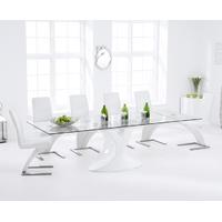 Ex-Display Majorca 180cm White Extending Glass Dining Table with 4 BLACK Hampstead Z Chairs