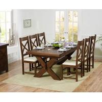 Ex-Display Bordeaux 200cm Dark Solid Oak Extending Dining Table with 4 BROWN Cheshire Chairs